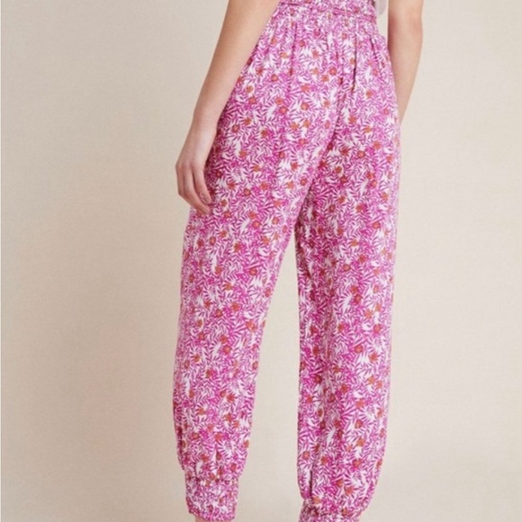 Anthropologie Pink Abstract Floral Smocked Joggers New - Picture 3 of 13